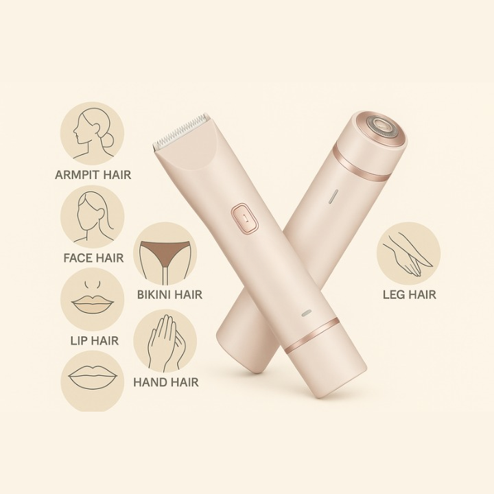 Electric Razors for Women 2In1 Bikini Trimmer Facial Mustache Shavers for Ladies Body Underarms Legs Portable Painless Epilator